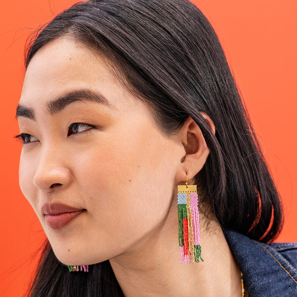 Mckenzie Fringe Earrings - Pink & Light Blue