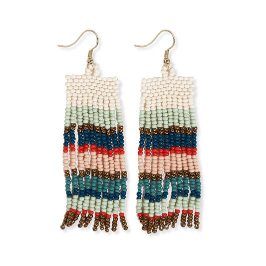 Adaline Earrings - Horizontal Stripes Teal & Poppy