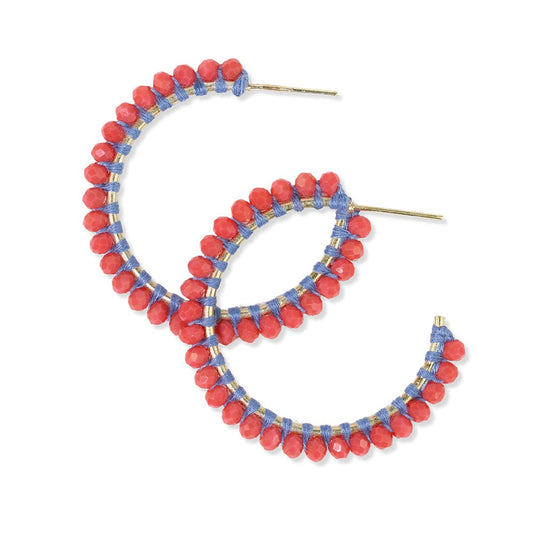 Lillian Crystal Threaded Hoop Earrings - Coral