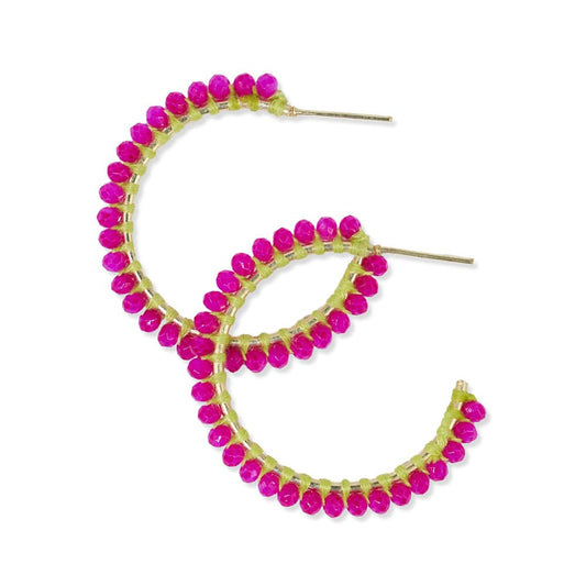 Lillian Crystal Threaded Hoop Earrings - Hot Pink