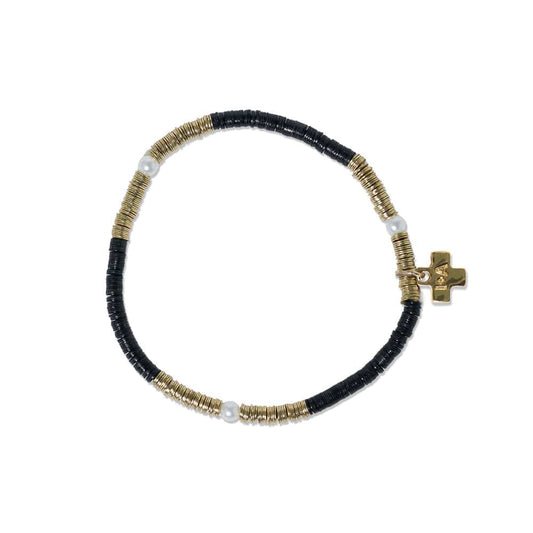 Rory Bracelet - Black with Gold & Pearls