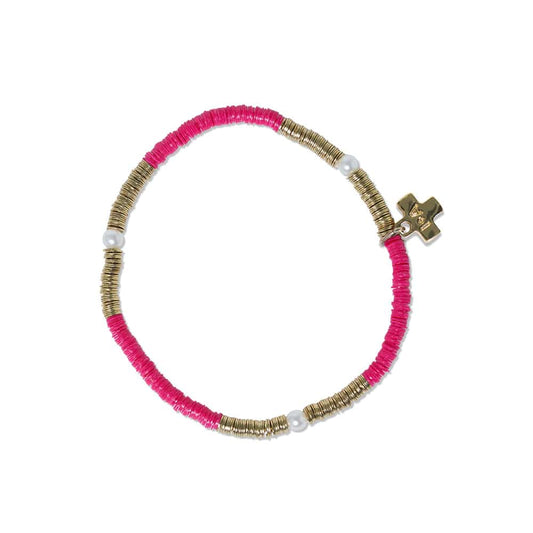 Rory Bracelet - Hot Pink with Gold & Pearls